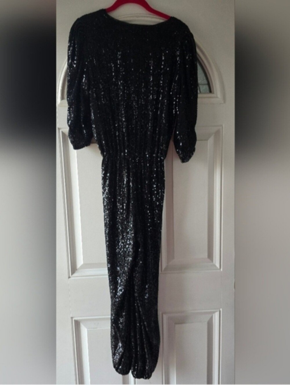 Generation Love Sequin Jumpsuit Black XS Faux Wrap V-Neck Holiday Party NYE Glam - Picture 13 of 16